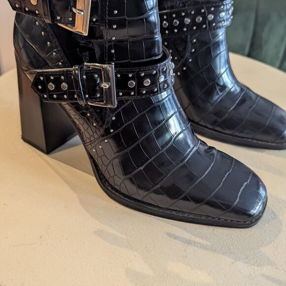 Faux Leather Belted Heel - Picture 2 of 8